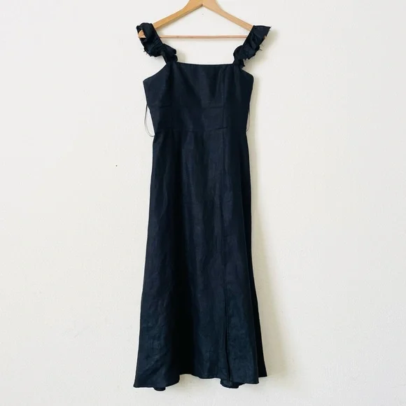 Reformation SIZE 6 Spaulding 100% linen black midi dress - z1residence.com